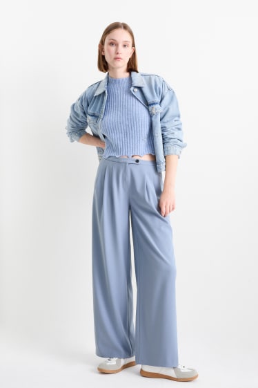 Damen - Stoffhose - Low Waist - Wide Leg - hellblau