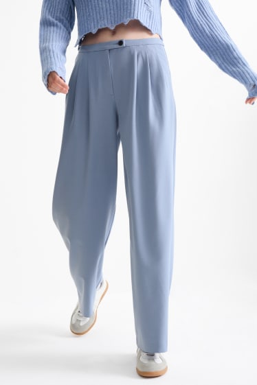 Damen - Stoffhose - Low Waist - Wide Leg - hellblau