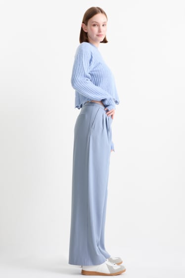 Damen - Stoffhose - Low Waist - Wide Leg - hellblau