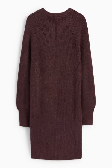 Femmes - Robe de maille - côtelée - marron foncé
