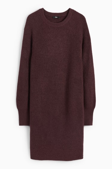 Femmes - Robe de maille - côtelée - marron foncé
