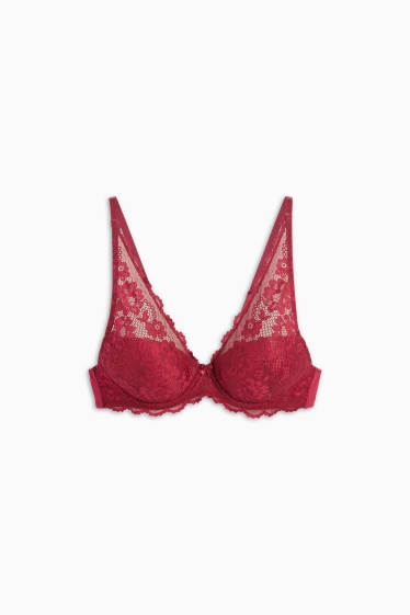 Women - Underwire bra - PLUNGE - padded - dark red