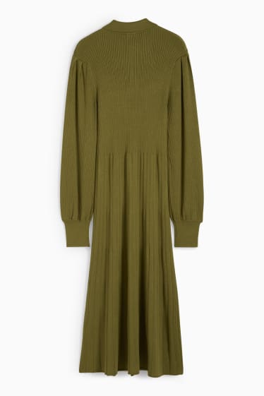 Damen - Strickkleid - gerippt - dunkelgrün