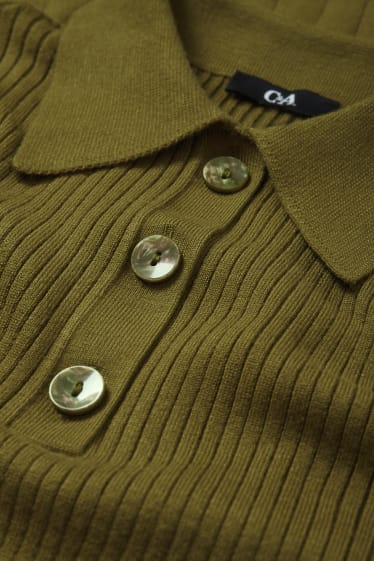 Damen - Strickkleid - gerippt - dunkelgrün