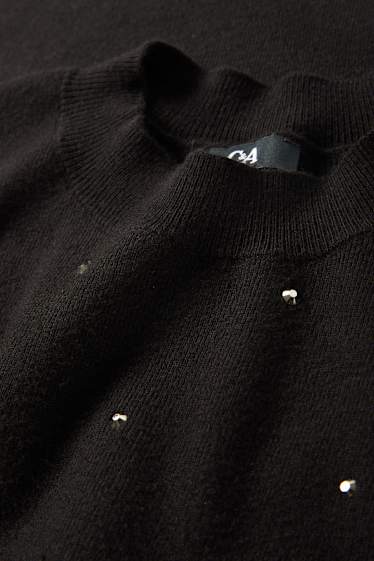 Damen - Feinstrick-Pullover mit Strasssteinen - schwarz