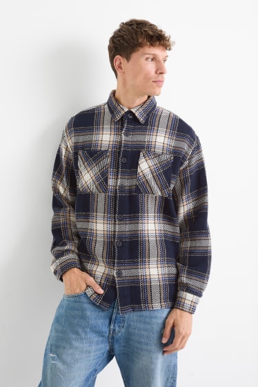 Hombre - Sobrecamisa - de cuadros - azul oscuro
