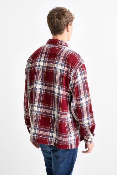 Uomo - Giacca camicia - a quadretti - rosso scuro