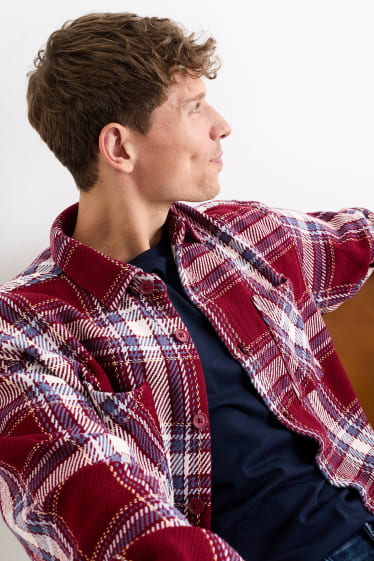 Uomo - Giacca camicia - a quadretti - rosso scuro