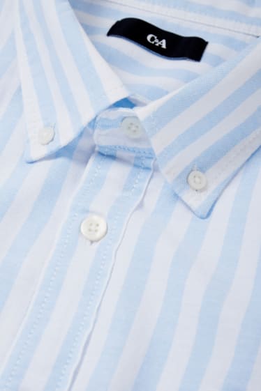 Men - Oxford shirt - regular fit - button-down collar - striped - white / light blue