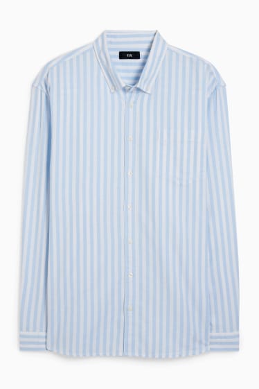 Men - Oxford shirt - regular fit - button-down collar - striped - white / light blue
