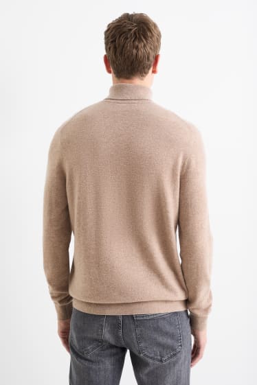 Hommes - Pull en cachemire à col roulé - marron clair