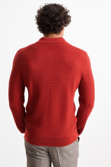 Hommes - Pull - texturé - rouge foncé