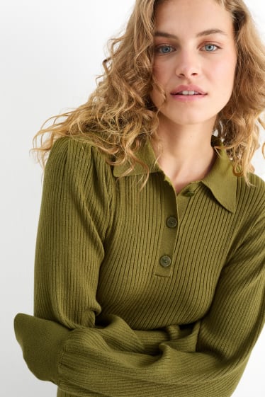 Damen - Strickkleid - gerippt - dunkelgrün