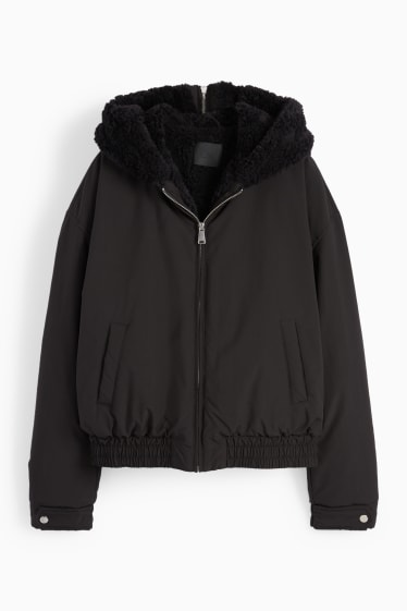 Women - Bomber jacket with hood - black