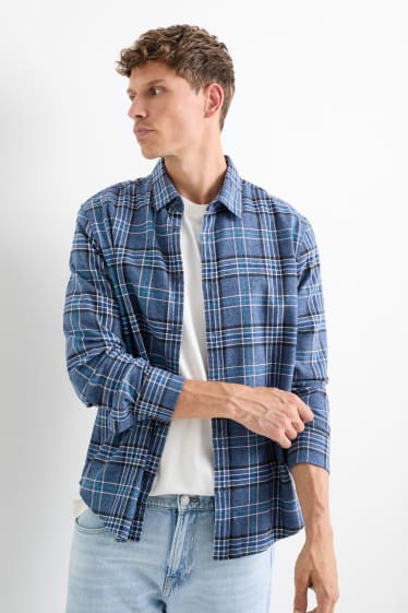 Uomo - Camicia - regular fit - collo all'italiana - a quadretti - blu scuro