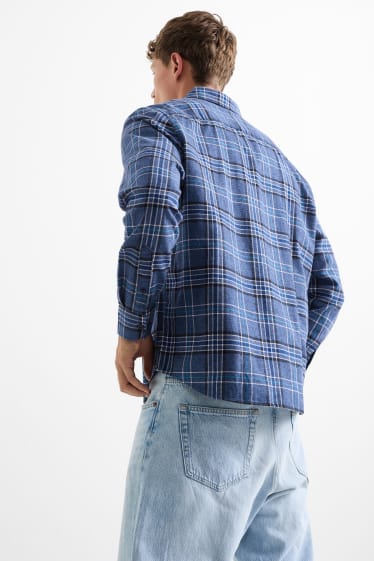 Uomo - Camicia - regular fit - collo all'italiana - a quadretti - blu scuro