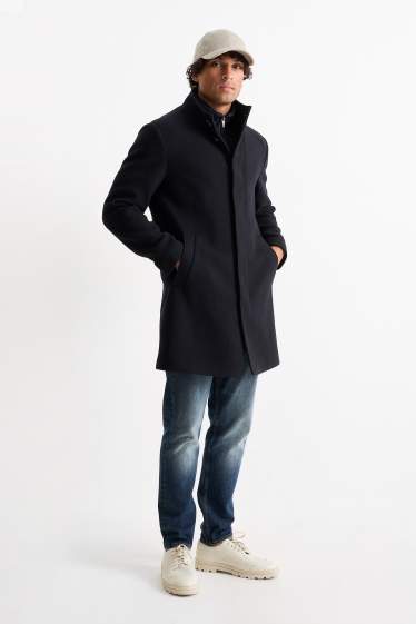 Hommes - Manteau - look 2-en-1 - laine mélangée - bleu foncé