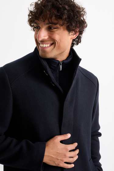Hommes - Manteau - look 2-en-1 - laine mélangée - bleu foncé
