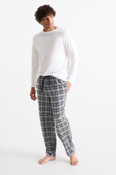 Uomo - Confezione da 2 - pantaloni pigiama di flanella - a quadretti - nero