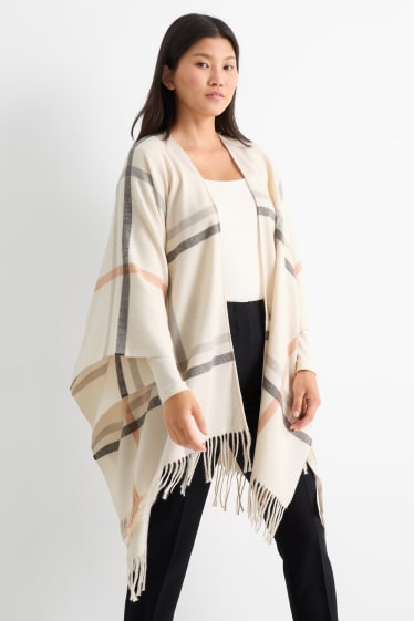 Femmes - Poncho - à carreaux - blanc crème