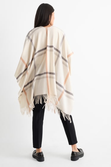 Femmes - Poncho - à carreaux - blanc crème