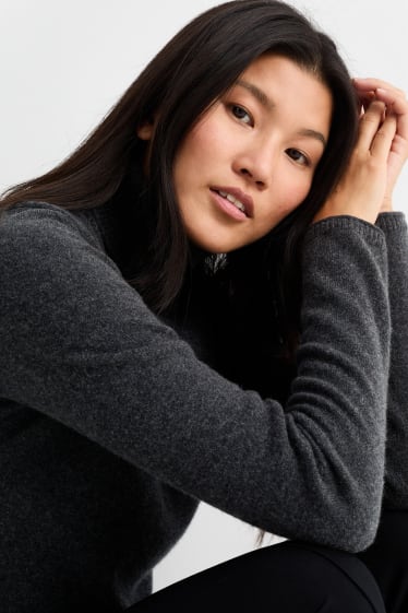 Femmes - Pull à col roulé en cachemire - gris foncé