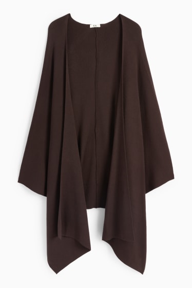 Women - Knitted poncho - dark brown