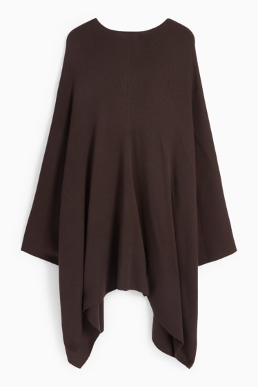Women - Knitted poncho - dark brown