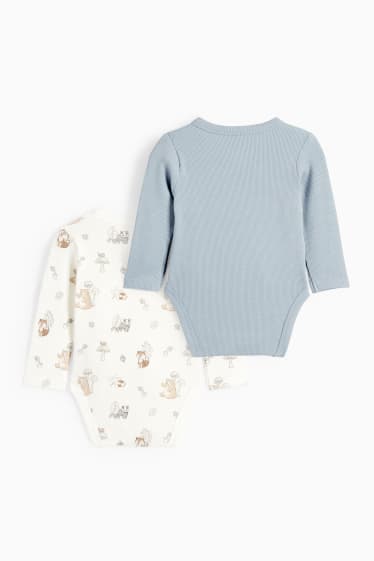 Bébés garçons - Lot de 2 - animaux de la forêt - bodys croisés pour bébé - bleu