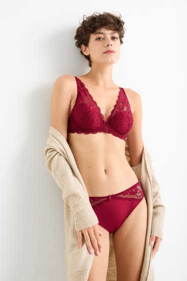 Women - Underwire bra - PLUNGE - padded - dark red