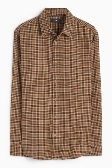 Men - Shirt - regular fit - kent collar - check - brown