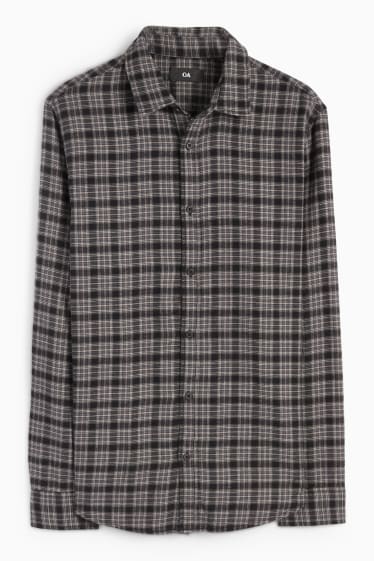 Uomo - Camicia - regular fit - collo all'italiana - a quadretti - nero