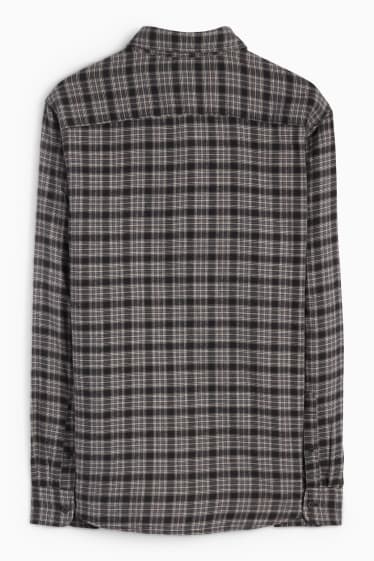 Uomo - Camicia - regular fit - collo all'italiana - a quadretti - nero