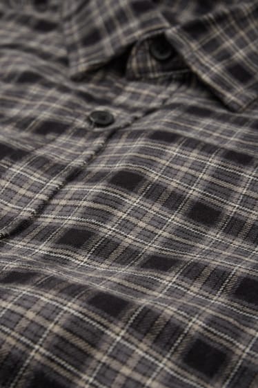 Uomo - Camicia - regular fit - collo all'italiana - a quadretti - nero