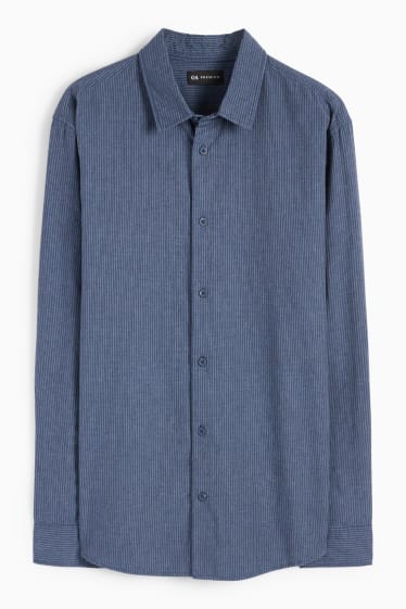 Men - Shirt - regular fit - kent collar - pinstripes - dark blue