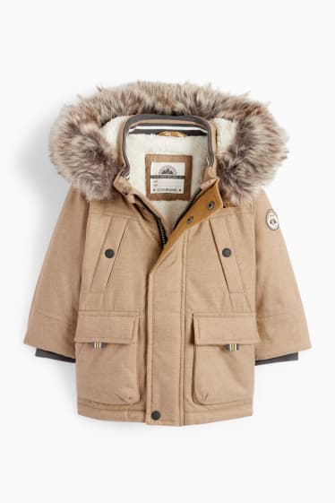Baby Jungen - Baby-Parka mit Kapuze und Kunstfellbesatz - Winter - hellbraun
