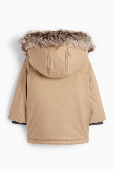 Baby Jungen - Baby-Parka mit Kapuze und Kunstfellbesatz - Winter - hellbraun