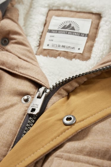 Baby Jungen - Baby-Parka mit Kapuze und Kunstfellbesatz - Winter - hellbraun