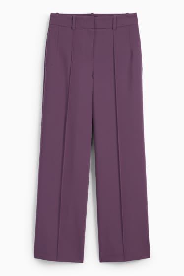 Donna - Pantaloni business - vita alta - gamba ampia - viola