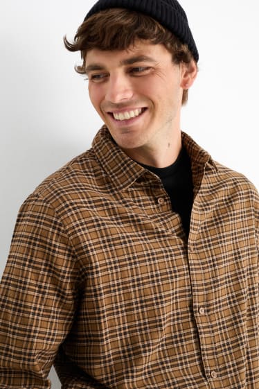 Men - Shirt - regular fit - kent collar - check - brown