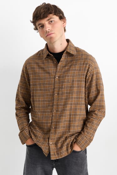 Men - Shirt - regular fit - kent collar - check - brown