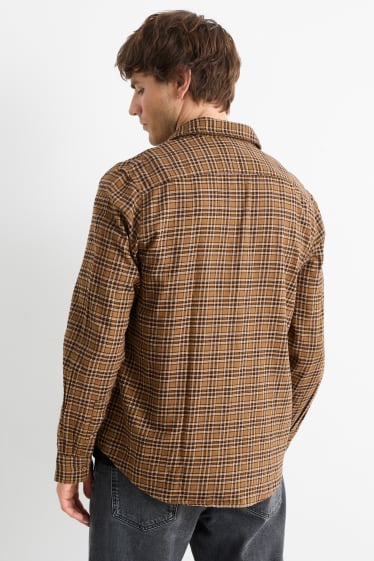 Men - Shirt - regular fit - kent collar - check - brown