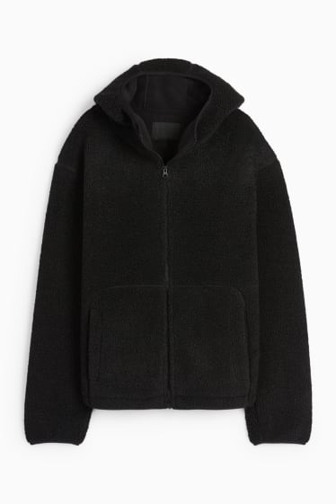 Herren - Teddy-Jacke mit Kapuze - schwarz