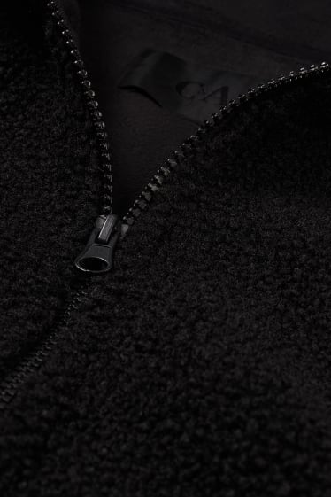 Herren - Teddy-Jacke mit Kapuze - schwarz