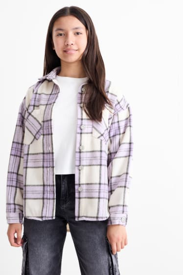 Kinder Mädchen - Flanell-Shacket - kariert - violett