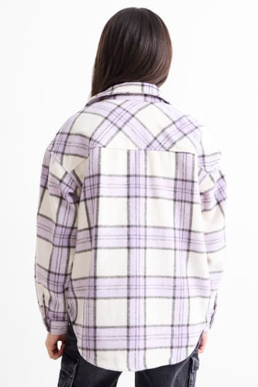 Kinder Mädchen - Flanell-Shacket - kariert - violett