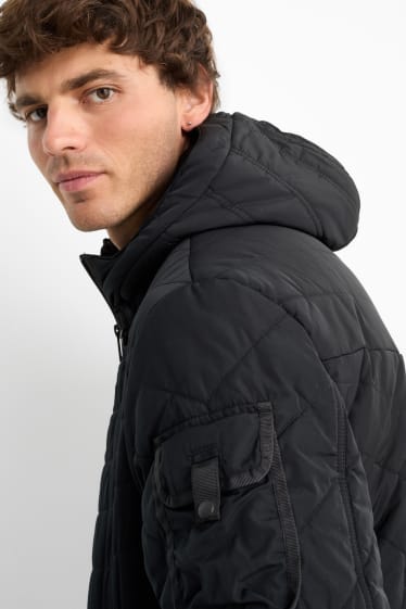 Herren - Steppjacke mit Kapuze - schwarz