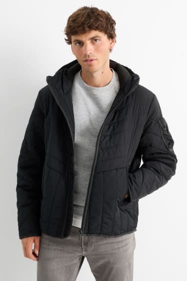 Herren - Steppjacke mit Kapuze - schwarz