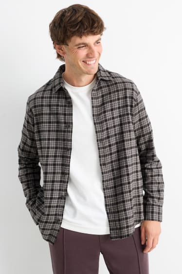 Uomo - Camicia - regular fit - collo all'italiana - a quadretti - nero