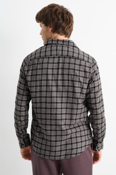 Uomo - Camicia - regular fit - collo all'italiana - a quadretti - nero